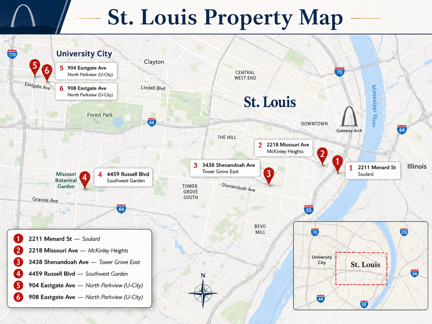 St. Louis property location map for Bohio rental neighborhoods